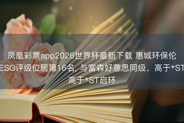 凤凰彩票app2026世界杯最新下载 惠城环保伦交所ESG评级位居第16名, 与富森好意思同级、高于*ST启环