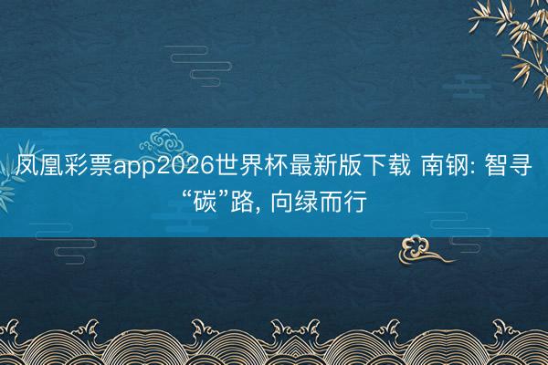 凤凰彩票app2026世界杯最新版下载 南钢: 智寻“碳”路， 向绿而行