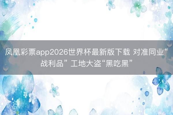 凤凰彩票app2026世界杯最新版下载 对准同业“战利品” 工地大盗“黑吃黑”